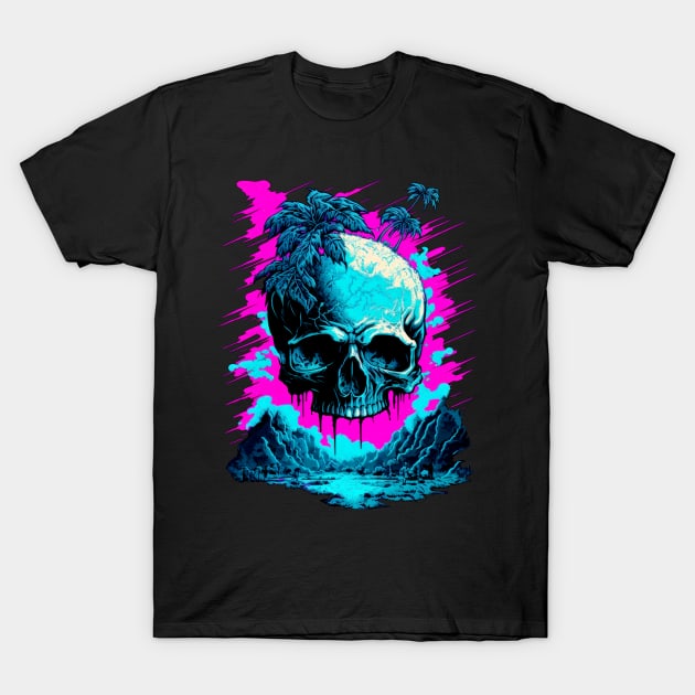 Synthwave Skull Island T-Shirt by JDTee